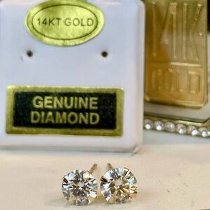14K SOLID 1ct Diamond studs Certified yellow Gold eat pressure treated diamonds